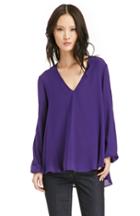 Dailylook Lavender Brown Silk Long Sleeve Blouse In Purple Xs - M At Dailylook