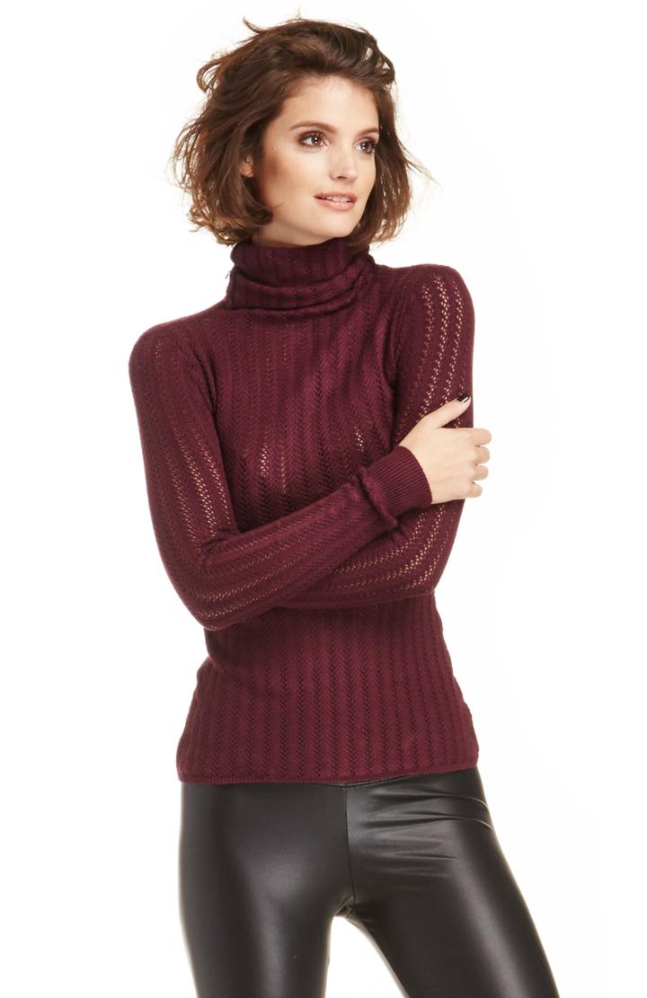 Dailylook Madeline Ashton Cable Knit Sweater In Wine L At Dailylook
