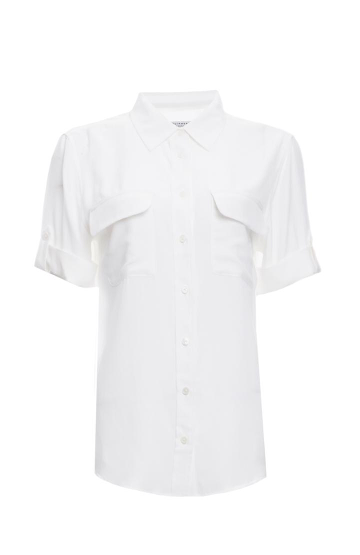 Dailylook Equipment Short Sleeve Slim Silk Signature In White S - M At Dailylook