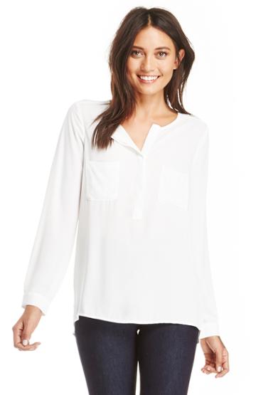 Dailylook Crystal Sheer Pocket Blouse In Ivory M - L At Dailylook