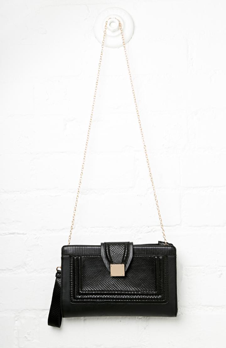 Dailylook Sunset Vegan Leather Crocodile Embossed Crossbody In Black At Dailylook