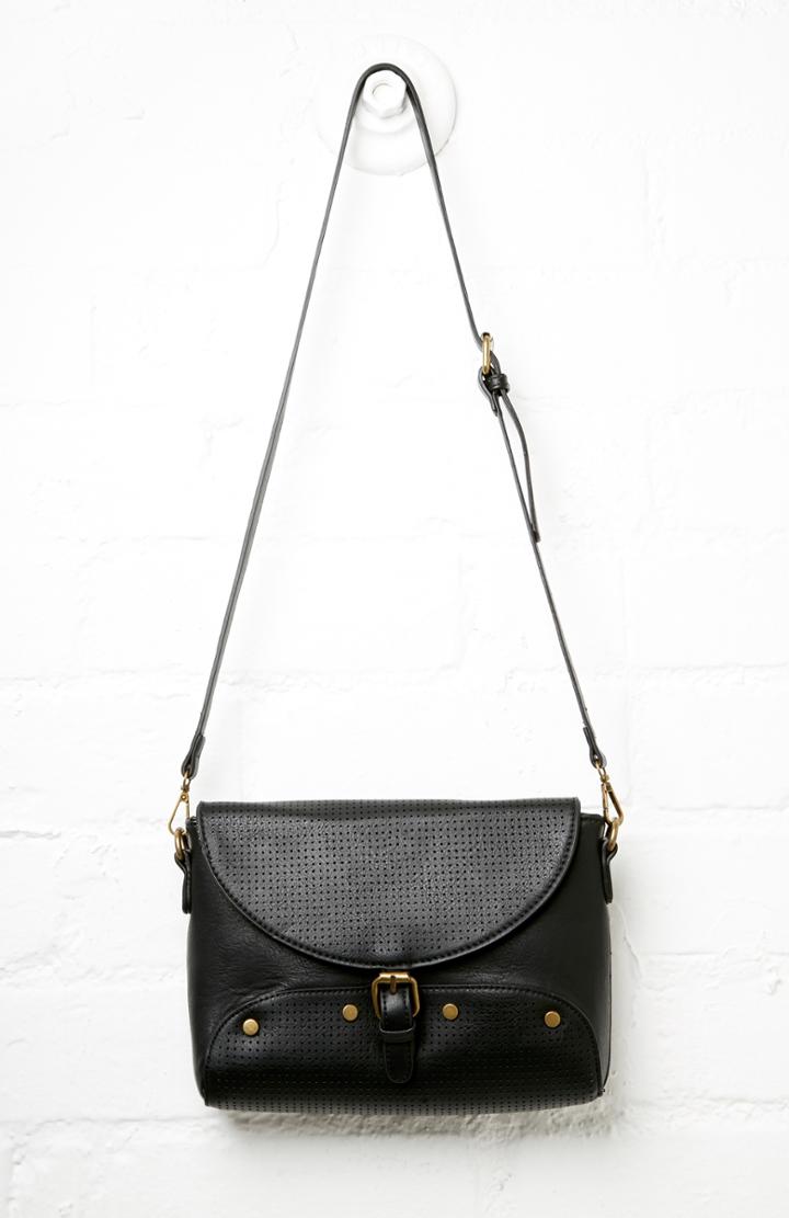 Dailylook Fantasia Perforated Vegan Leather Shoulder Bag In Black At Dailylook