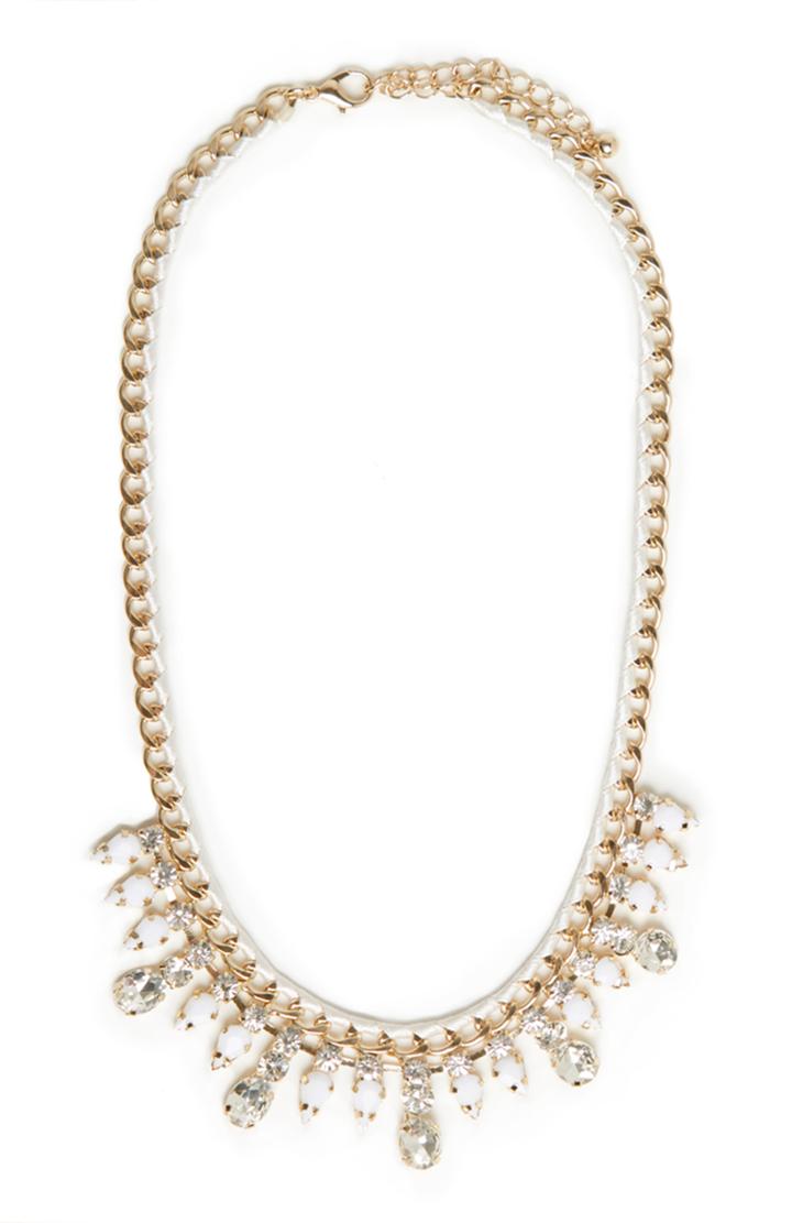 Dailylook Dailylook Threaded Chain Crystal Necklace In White At Dailylook