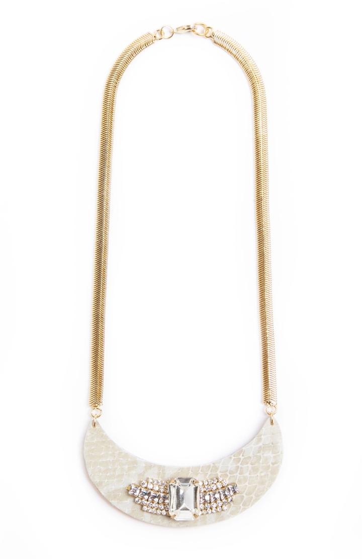 Dailylook Sandy Hyun Coil Crystal Leather Pendant Necklace In Bone At Dailylook