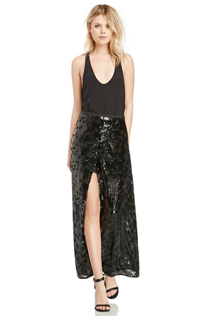 Dailylook Line Dot Linda Sequin Slit Skirt In Black Xs - M At Dailylook
