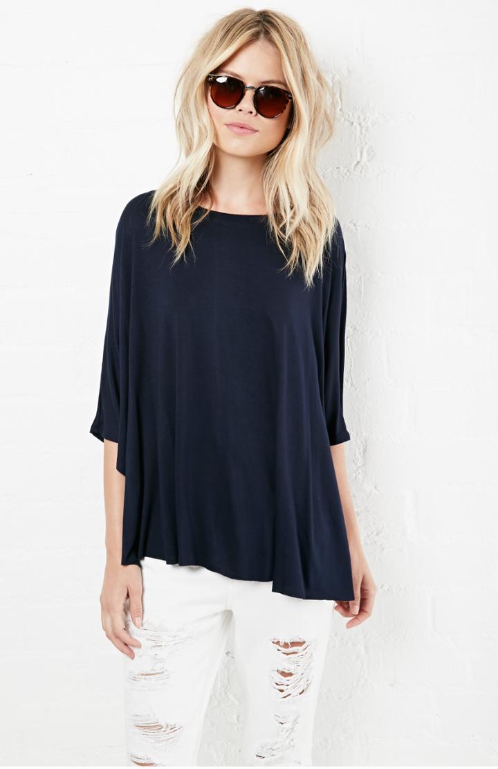 Dailylook Mable Split Side Tee In Navy S - L At Dailylook