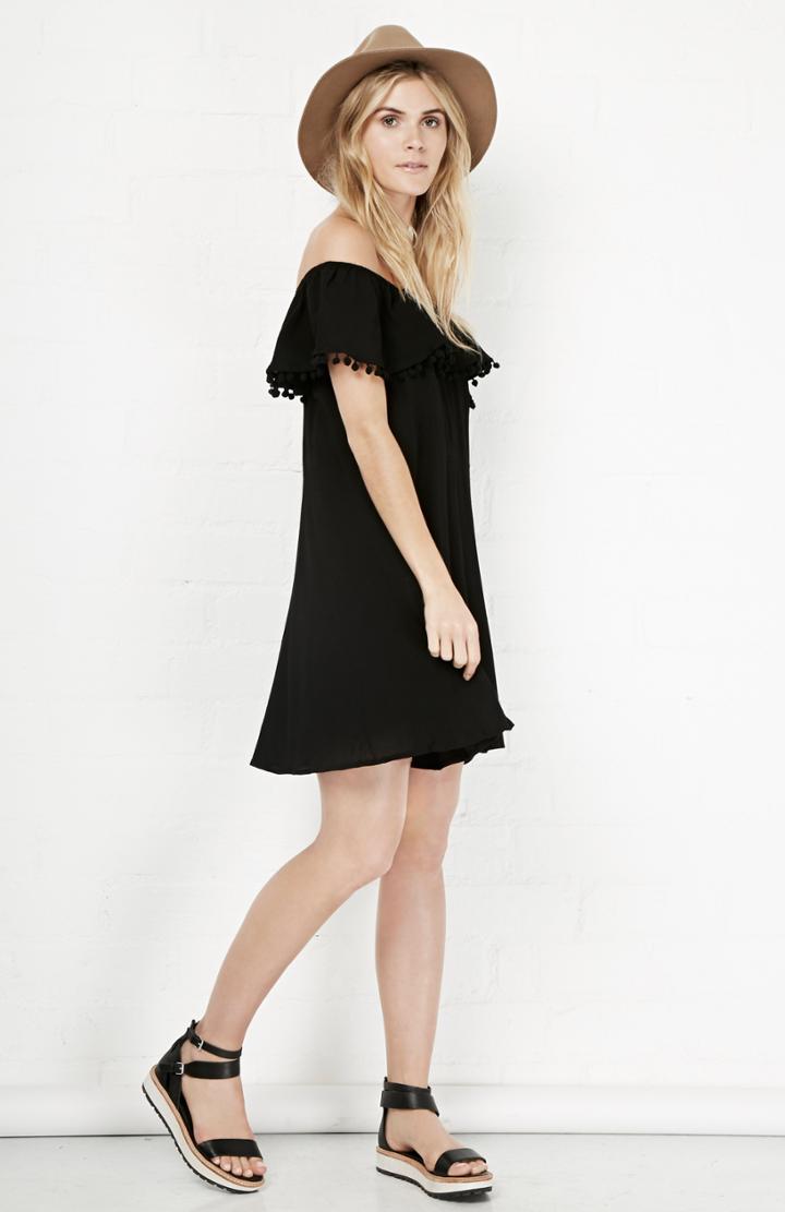 Dailylook Glamorous Pom Pom Tassel Skater Dress In Black Xs - L At Dailylook