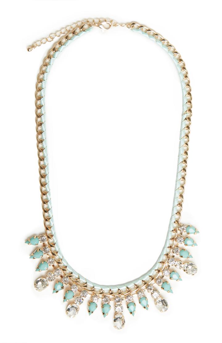 Dailylook Dailylook Threaded Chain  Crystal Necklace In Mint At Dailylook
