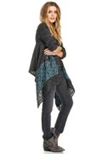 Dailylook Crochet Ends Diamond Print Sweater In Charcoal S - L At Dailylook