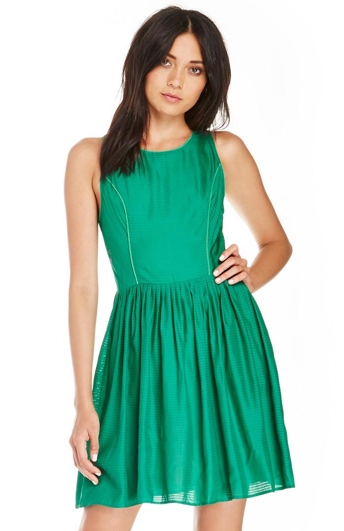Dailylook Harlyn Cutout Fit Flare Silk Dress In Green Xs At Dailylook