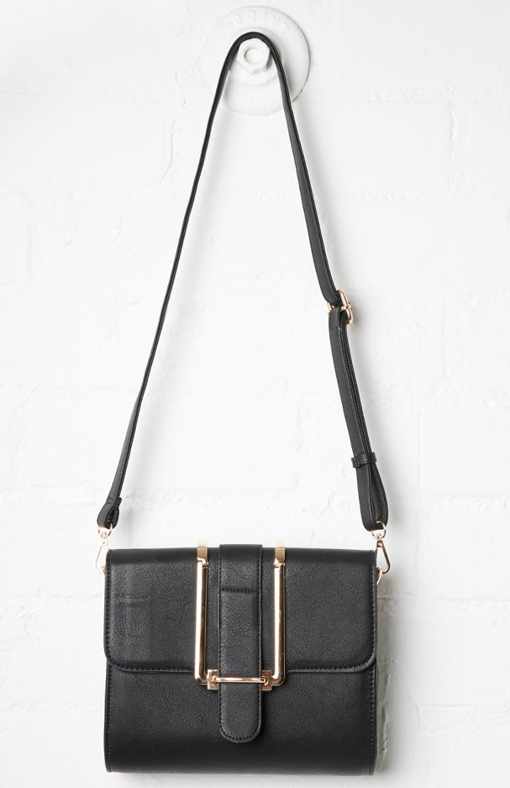 Dailylook Janine Vegan Leather Metal Flap Crossbody Purse In Black At Dailylook