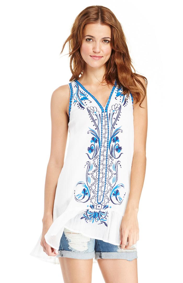 Dailylook Embroidered Vacation Tunic In Blue S - M At Dailylook