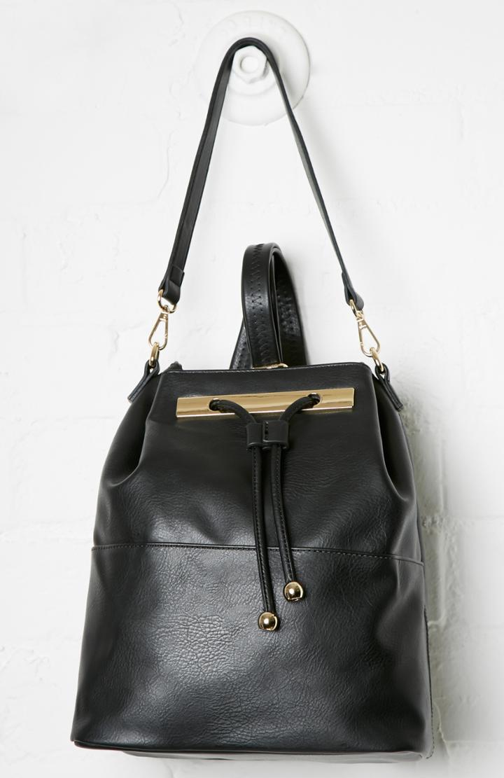 Dailylook Gaffigan Vegan Leather Convertible Bucket Bag In Black At Dailylook