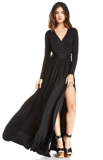 Dailylook Vivian Jersey Knit Wrap Maxi Dress In Black Xs - Xl At Dailylook