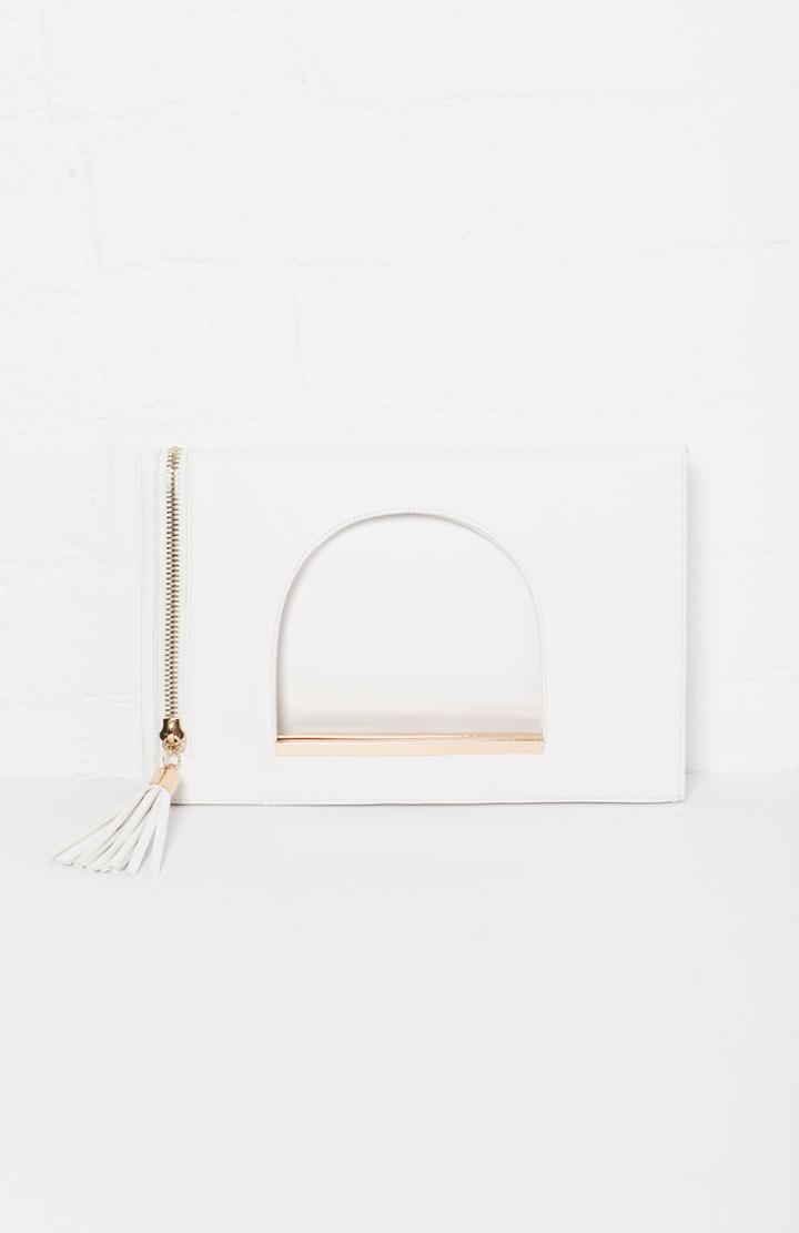 Dailylook Fold Over Vegan Leather Side Zipper Clutch In White At Dailylook