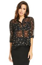 Dailylook Lucy Paris Sheer Dotted Button Up Blouse In Black L At Dailylook