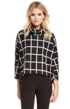 Dailylook J.o.a. Grid Patterned Knit Poncho In Black / White L At Dailylook