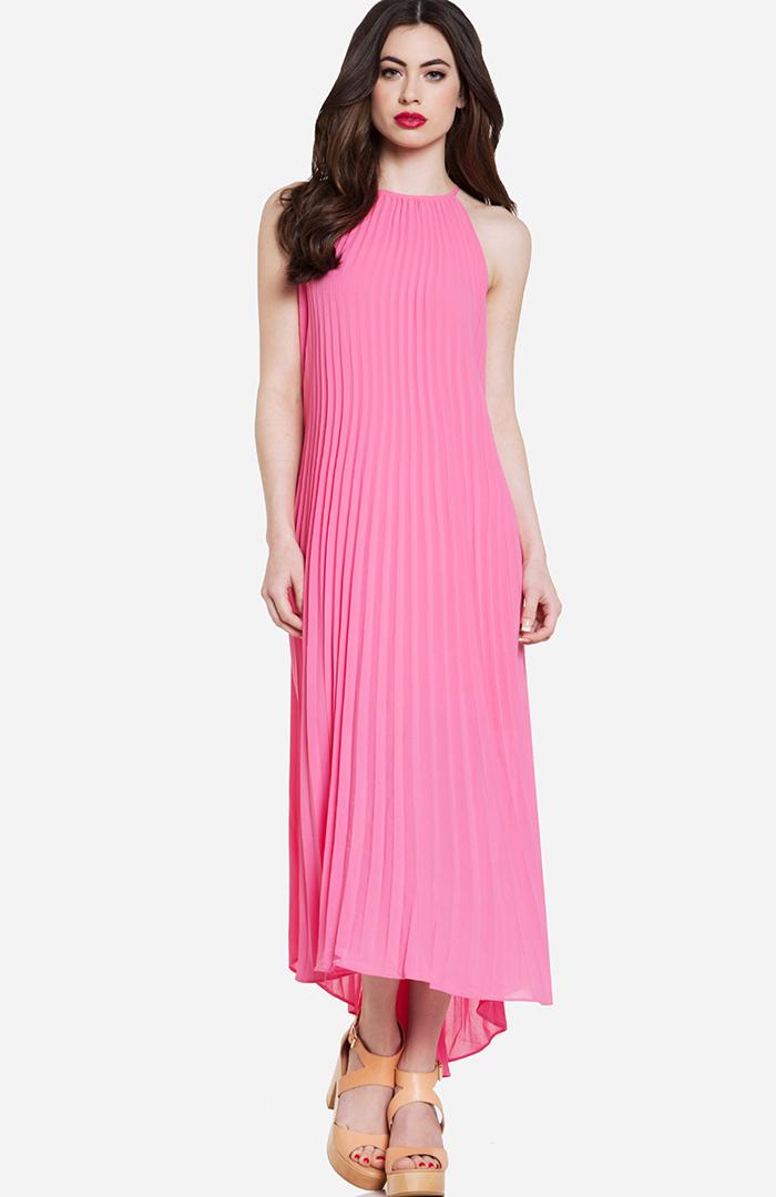 Dailylook Line Dot Pleated Maxi Dress In Pink S At Dailylook