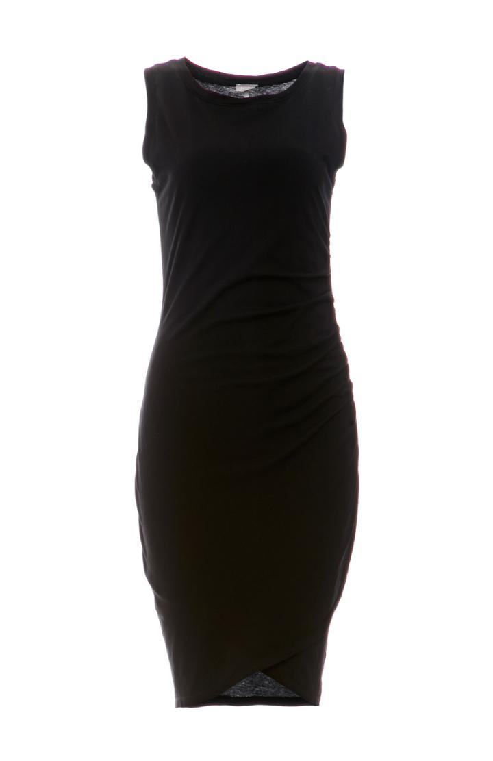 Dailylook Bobi Sleeveless Side Ruched Cotton Dress In Black S At Dailylook