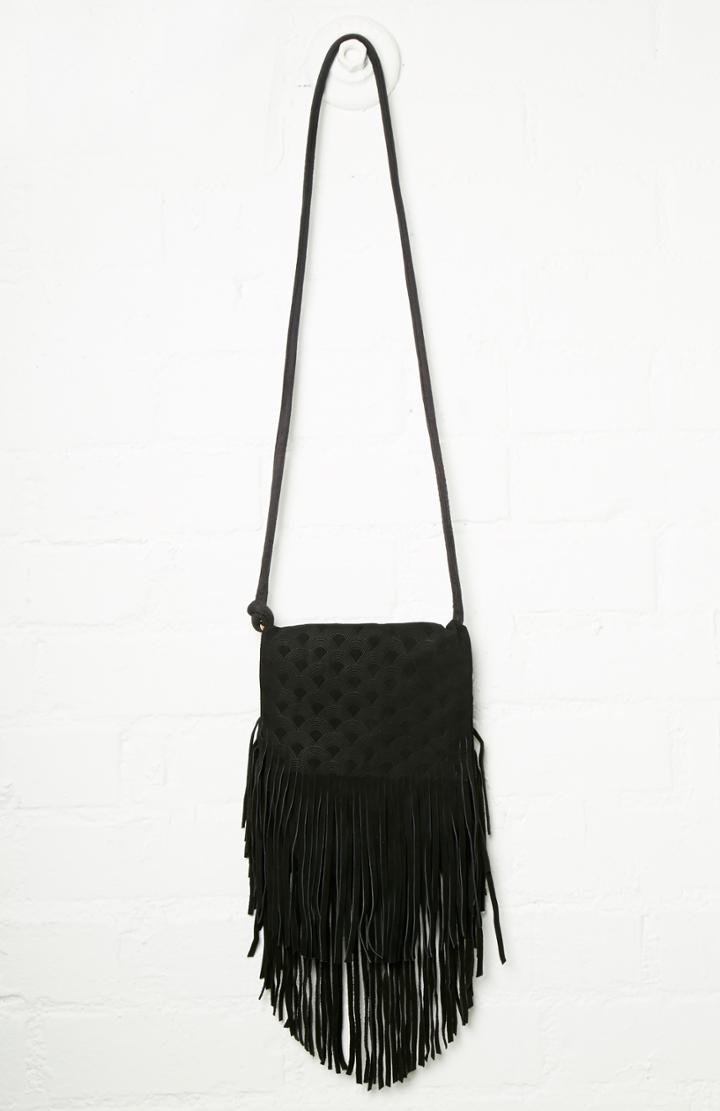Dailylook Winona Faux Suede Fringe Crossbody Bag In Black At Dailylook