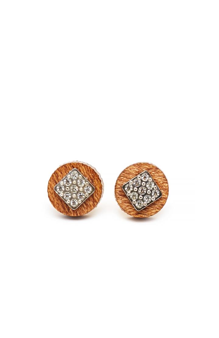 Dailylook Sandy Hyun Crystal Wood Earrings In Brown At Dailylook