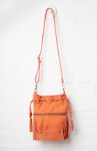 Dailylook Sinatra Faux Suede Fringe Bucket Bag In Coral At Dailylook
