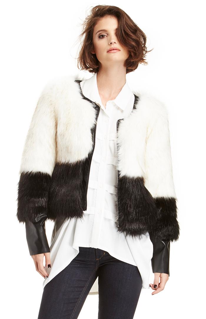 Dailylook Line  Dot Scarlett Faux Fur Jacket In Black / White Xs - M At Dailylook