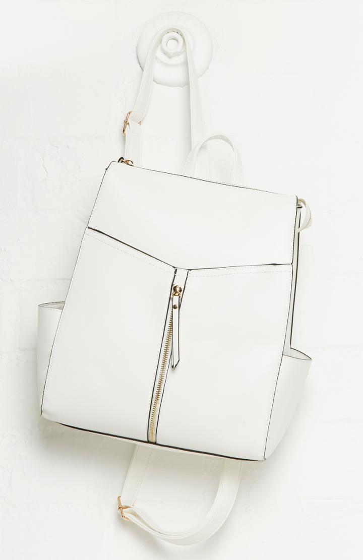 Dailylook Julie Brown Vegan Leather Zip Backpack In White At Dailylook