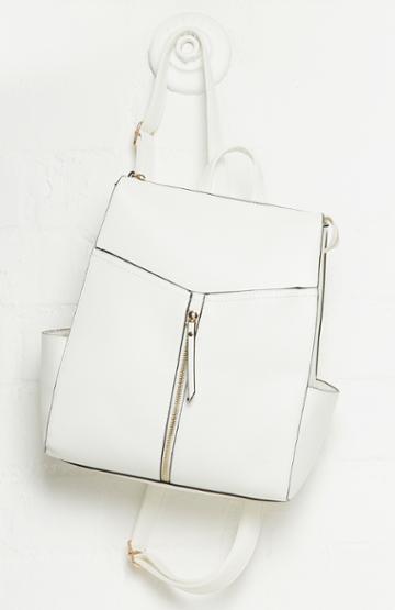 Dailylook Julie Brown Vegan Leather Zip Backpack In White At Dailylook