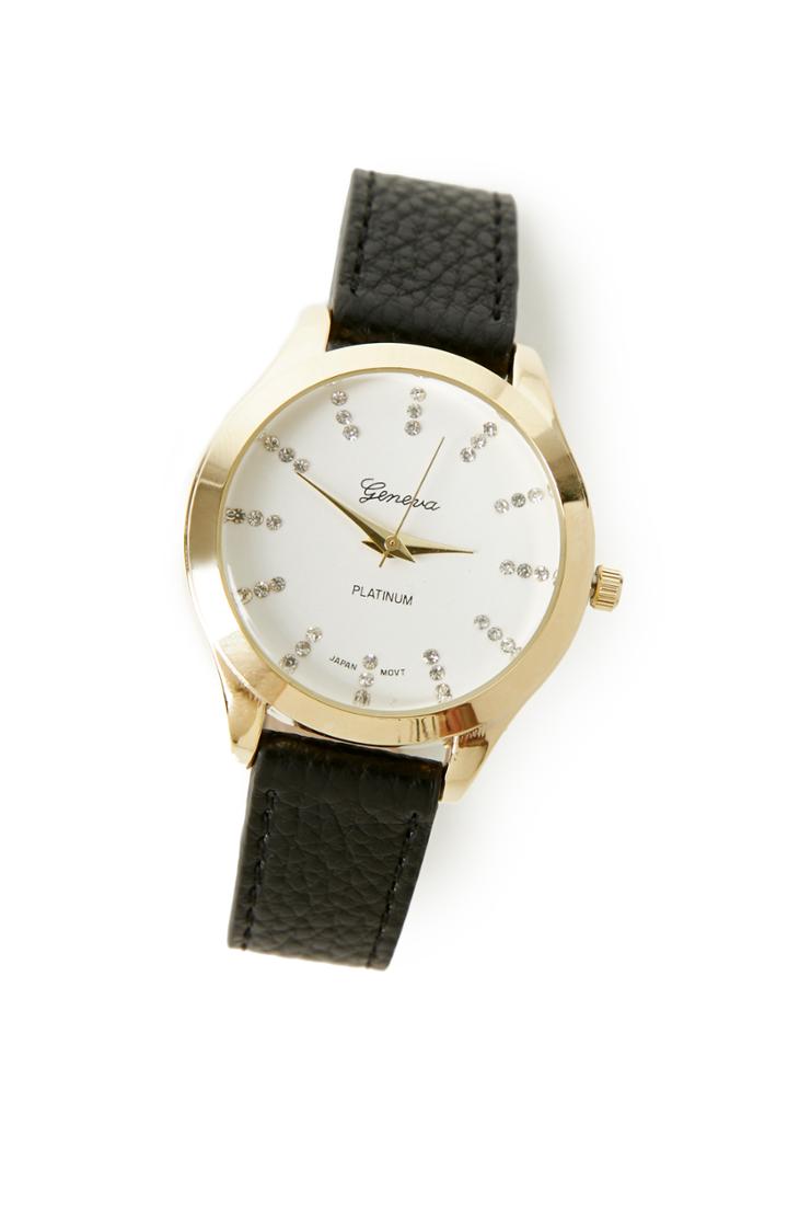 Dailylook Brownstein Textured Faux Leather Watch In Black At Dailylook