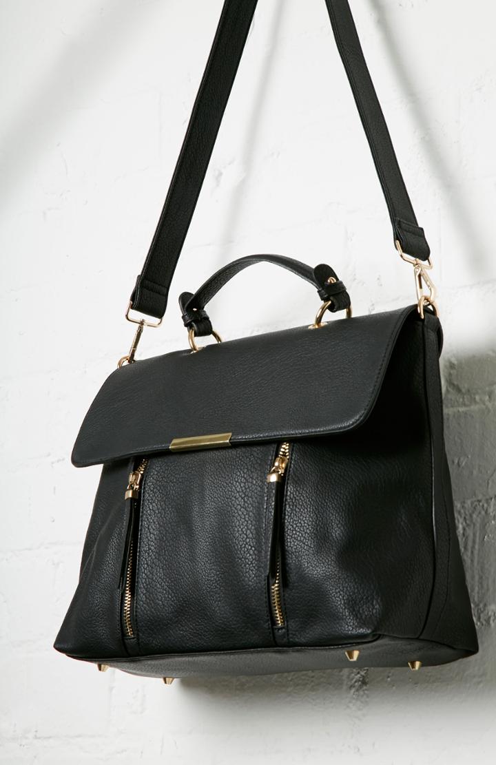 Dailylook Hughley Vegan Leather Fold Over Tote In Black At Dailylook