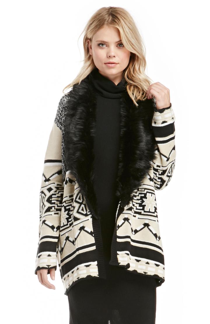 Dailylook Minkpink Mountain Tribe Cardigan In Black / Beige Xs - L At Dailylook