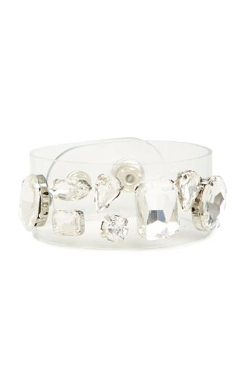 Dailylook J.o.a Button Crystal Gem Button Strap Bracelet In Clear At Dailylook