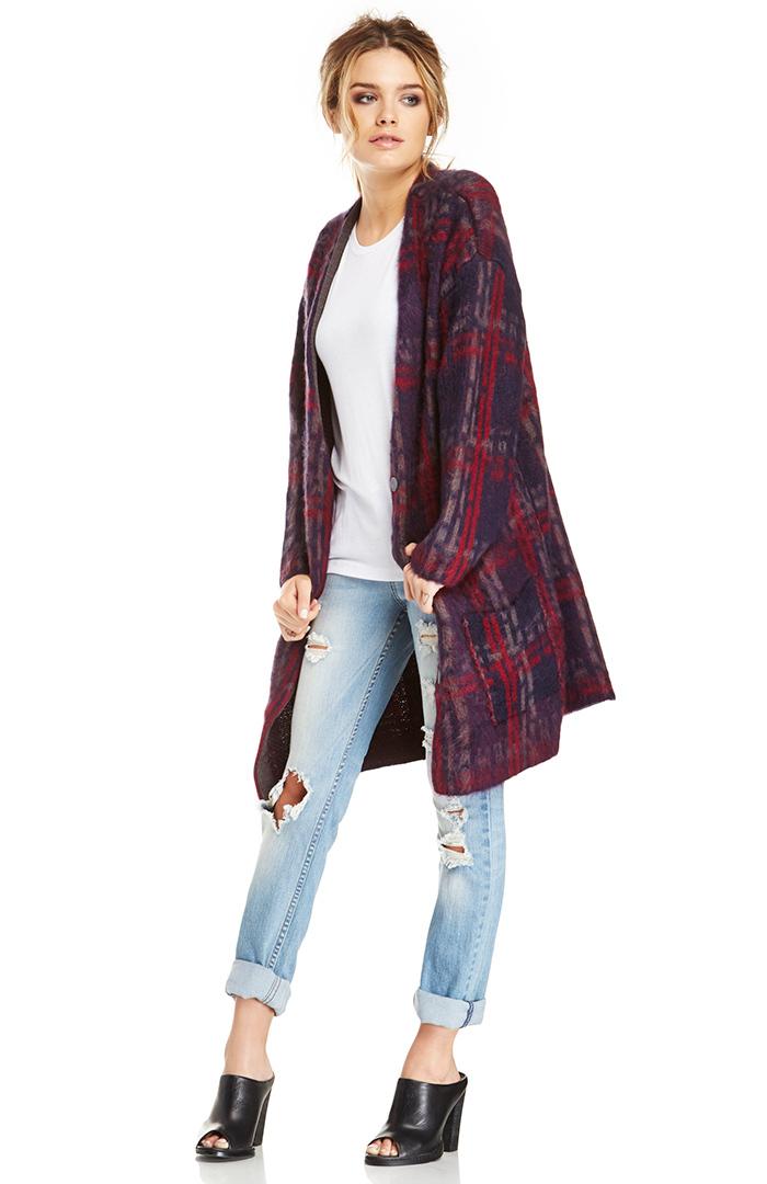 Dailylook J.o.a. Plaid Sweater Coat In Purple S - L At Dailylook
