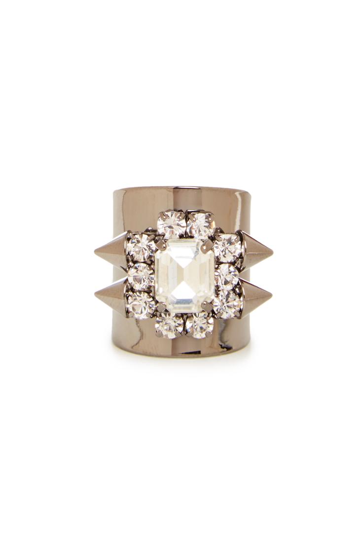 Dailylook J.o.a. Spiked Crystal Jewel Ring In Gun Metal At Dailylook