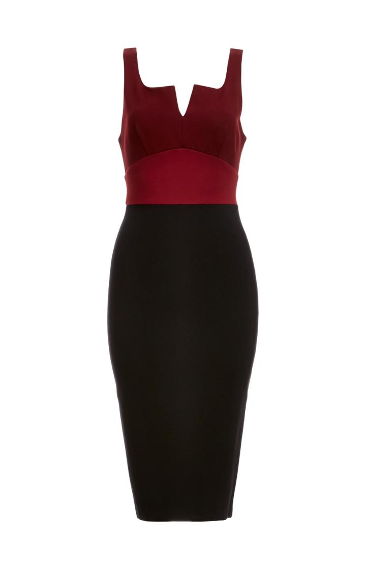 Dailylook Six Crisp Days Colorblock Ponte Knit Pencil Dress In Wine M At Dailylook