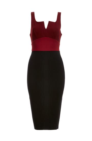 Dailylook Six Crisp Days Colorblock Ponte Knit Pencil Dress In Wine M At Dailylook