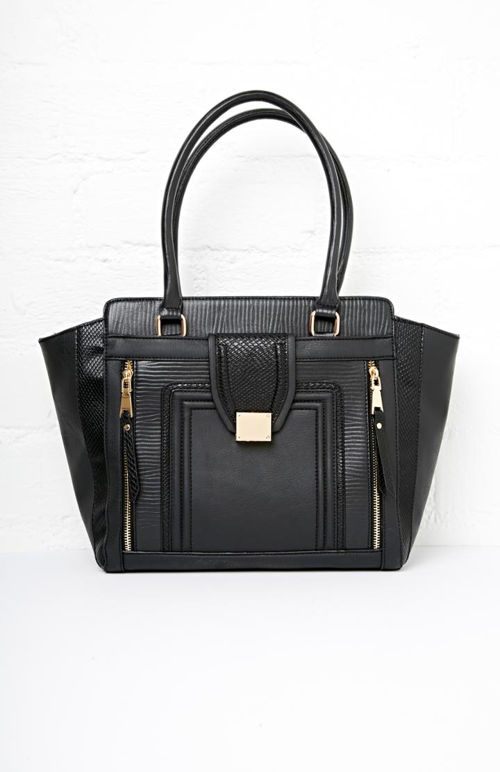 Dailylook Same Day Vegan Leather Zip Tote In Black At Dailylook