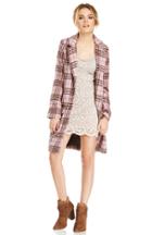 Dailylook Glamorous Plaid Checked Longline Coat In Pink Xs - L At Dailylook