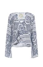 Dailylook Blue Life Vintage Scarf Print Hayley Top In White / Navy Xs - L At Dailylook