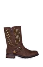 Dailylook Studded Buckle Boots In Brown 8 At Dailylook