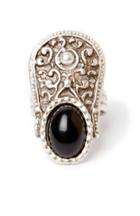 Dailylook Chanour Black Stone And Metalwork Ring In Silver/black At Dailylook