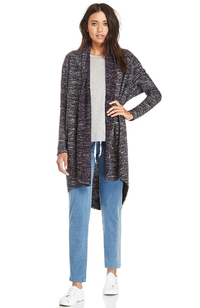 Dailylook Dailylook Long Heathered Cardigan In Navy One Size At Dailylook