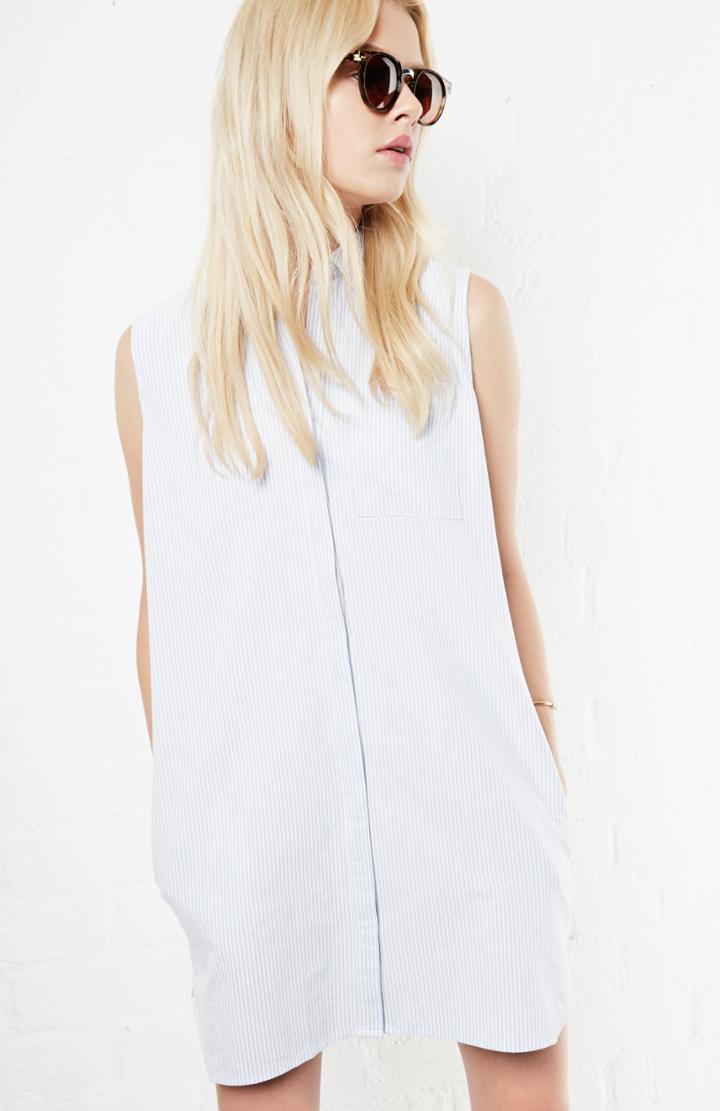 Dailylook Cotton Sleeveless Striped Shirtdress In White/light Blue S - M At Dailylook