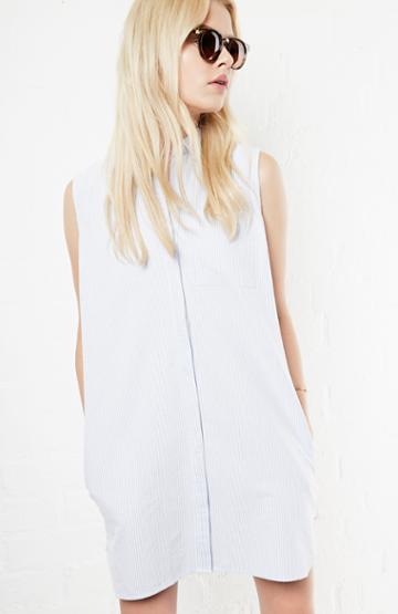 Dailylook Cotton Sleeveless Striped Shirtdress In White/light Blue S - M At Dailylook