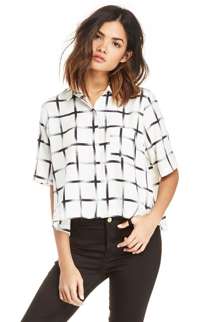 Dailylook Achro Mono-plaid Shirt In Black/ivory M - L At Dailylook