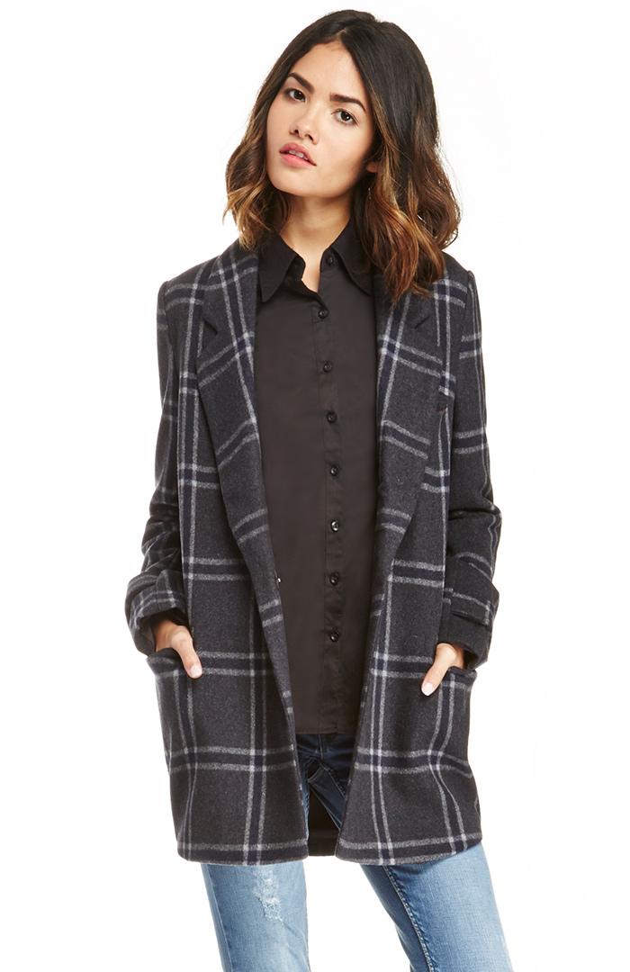 Dailylook J.o.a. Classic Plaid Collar Coat In Charcoal M - L At Dailylook
