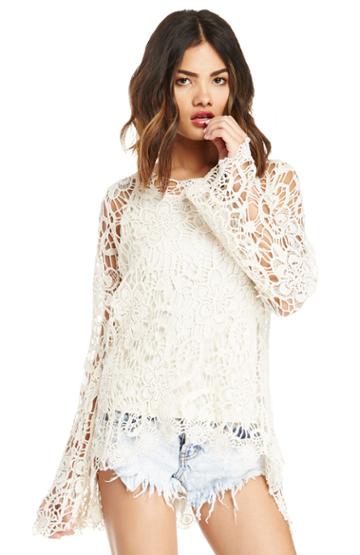 Dailylook Long Sleeve Crochet Top In Ivory S - L At Dailylook