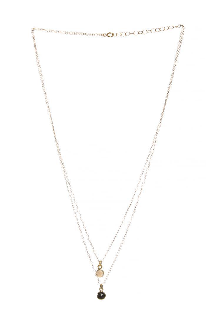 Dailylook Sage Stone Black White Adjustable Two Gemstone Necklace In Gold At Dailylook