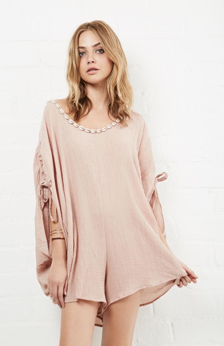 Dailylook Ophelia Oversized Beach Romper In Dusty Rose S - L At Dailylook
